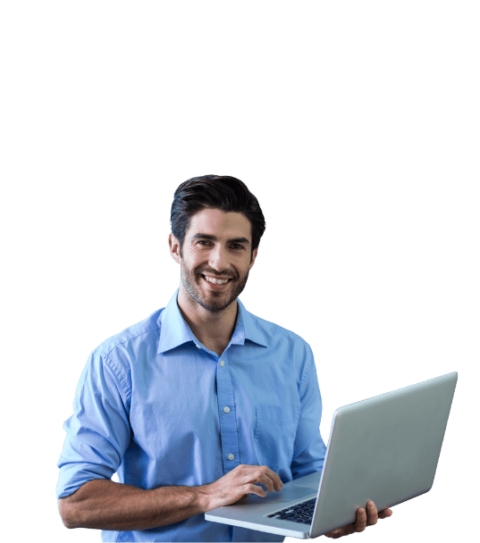 client with laptop